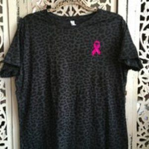 Black Leopard Pink Ribbon Tshirt